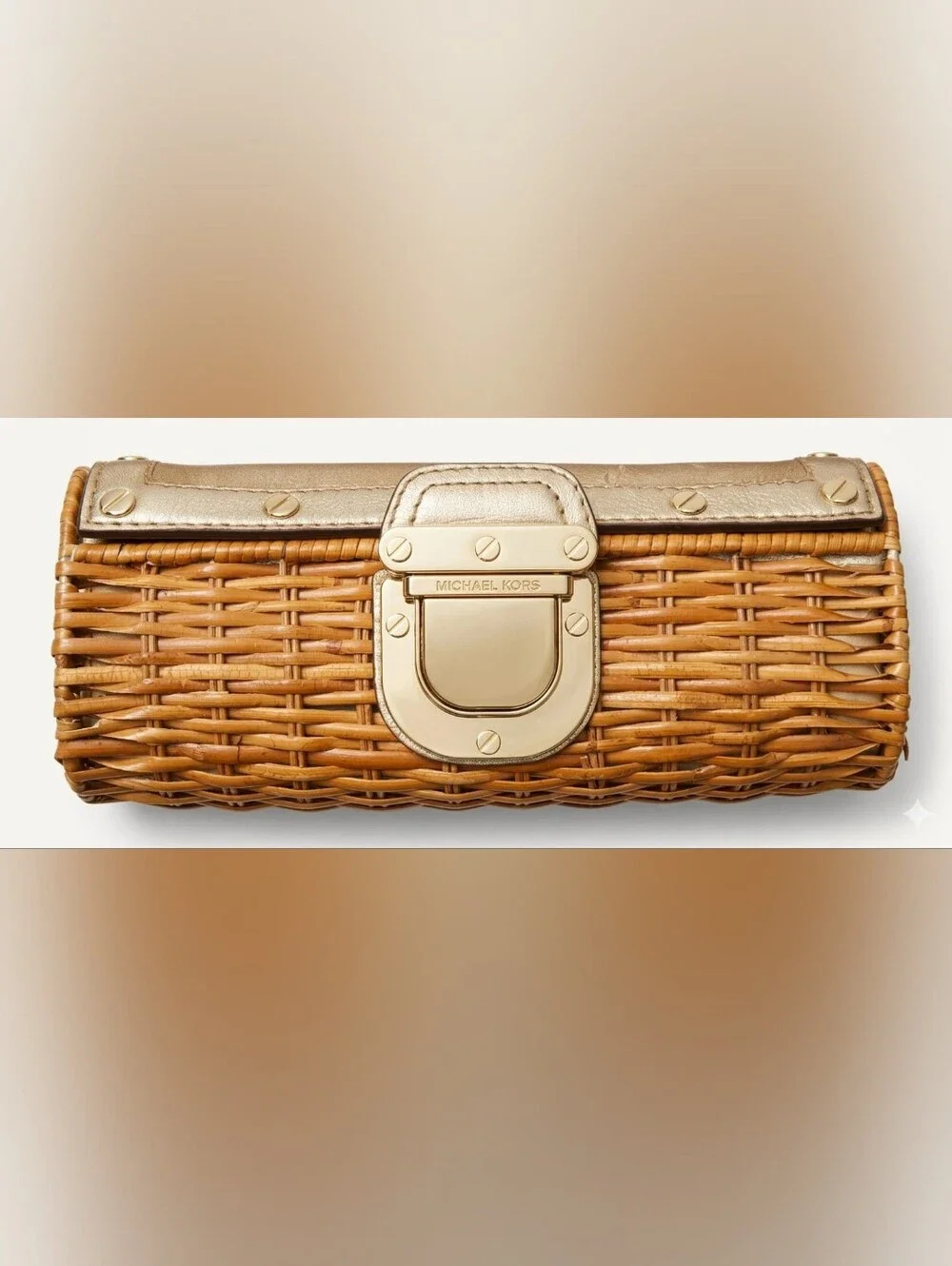 Michael Kors Woven Straw Crossbody with Gold Hardware